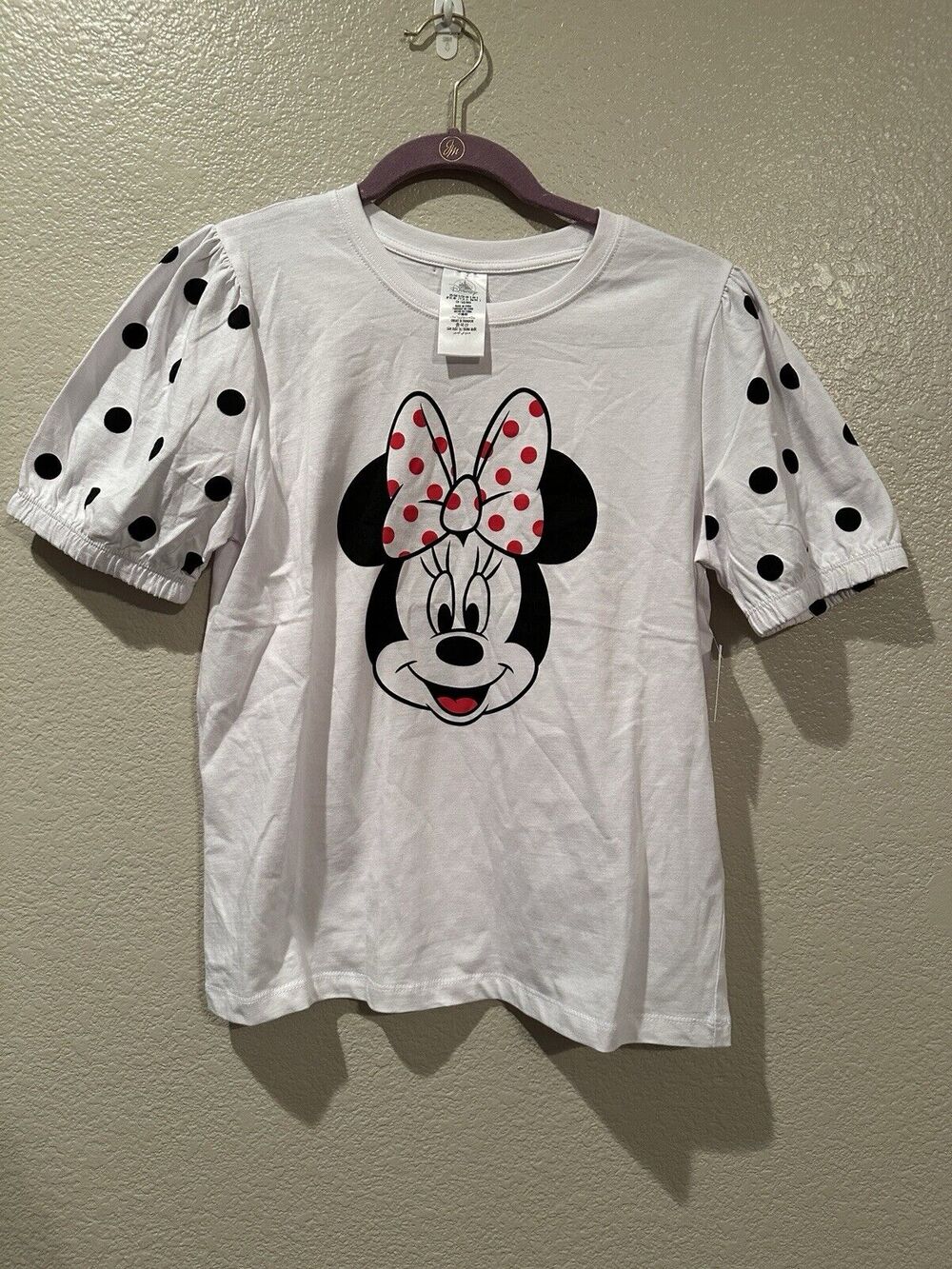 NWT Disney Parks White Minnie Mouse Polka Dot Ladies Blouse Sz L